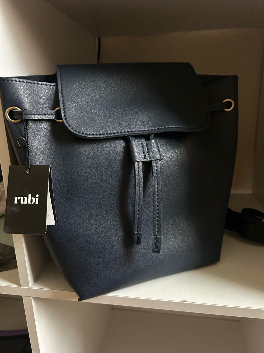 Rubi Navy Drawstring Bucket Backpack for Women